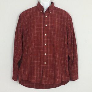 Arrow Mens L 16-16 1/2 Red Plaid Collared Long Sleeve Button Up Dress Shirt
